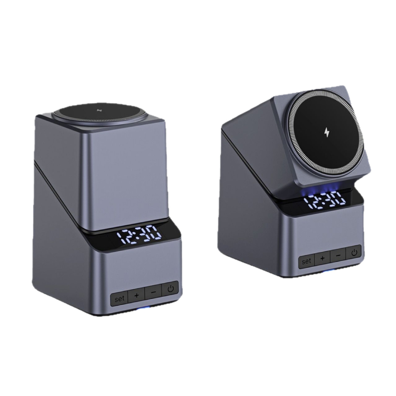 4-σε-1 βάση προβολής με οθόνη αφής και 180° περιστροφή, ρολόι και ασύρματη φόρτιση, 15W, 2A, 18W συνολική ισχύ