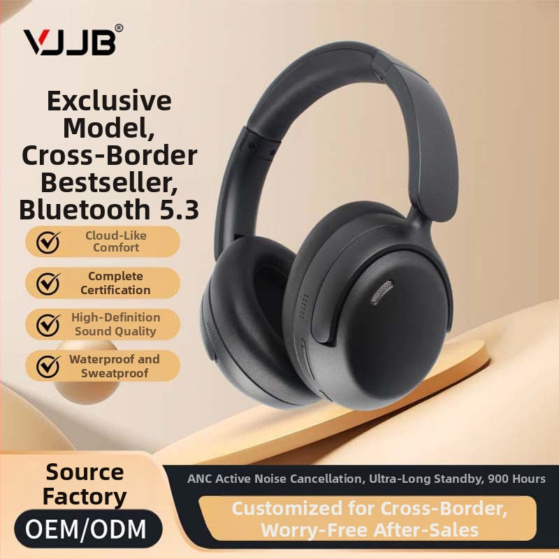 Vjjb ANC aktívne potlačenie hluku, slúchadlá cez uši Bluetooth – výdrž batérie 8 h, Bluetooth 5.3, dosah 10 m, stereo bezdrôtové