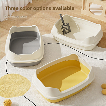 Miska na mačací trus z PP, čiastočne uzavretý/otvorený dizajn, guľatý tvar, proti rozstrekovaniu