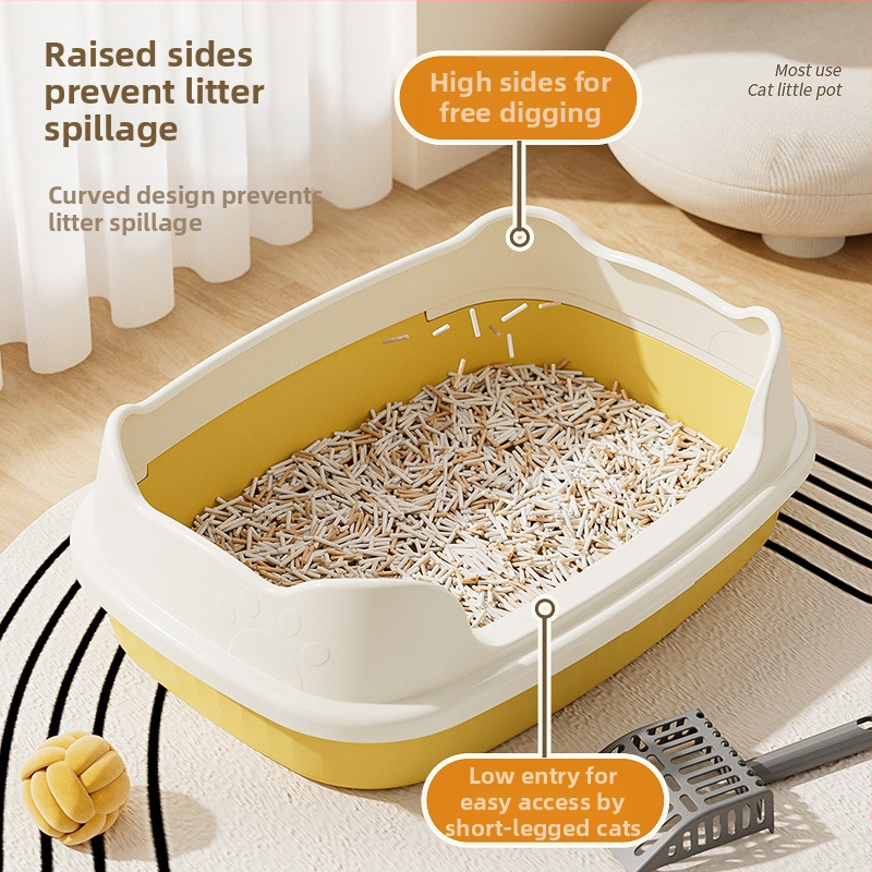 Miska na mačací trus z PP, čiastočne uzavretý/otvorený dizajn, guľatý tvar, proti rozstrekovaniu