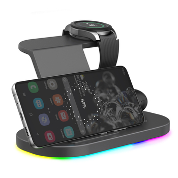 Stand de încărcare wireless vertical 3-in-1 pentru Samsung telefon și ceas, încărcare rapidă QC3.0, USB-C, certificat Qi