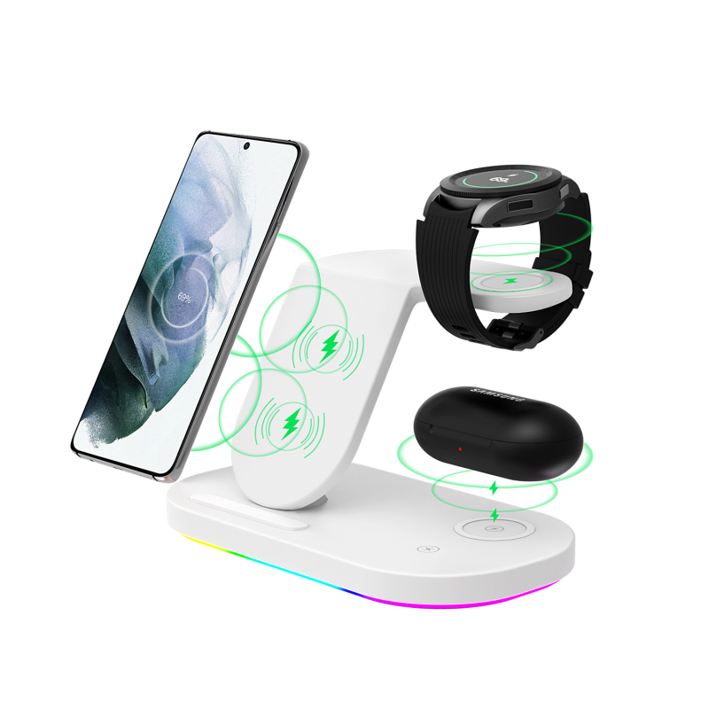 Stand de încărcare wireless vertical 3-in-1 pentru Samsung telefon și ceas, încărcare rapidă QC3.0, USB-C, certificat Qi