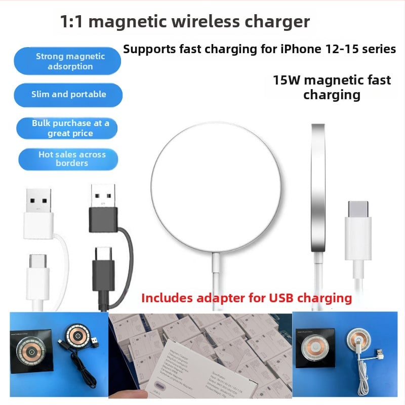 MagSafe magnetski bežični punjač – aluminijski spoj, 15W PD brzo punjenje, kompatibilno s iPhone 12–16