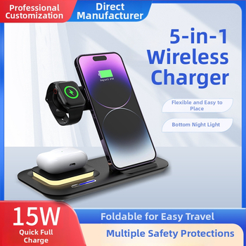 Lei Boming Bezdrôtové nočné svetlo – skladací magnetický držiak na telefón, stolný, 15W rýchle bezdrôtové nabíjanie, QC3.0