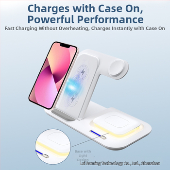 Lei Boming Bezdrôtové nočné svetlo – skladací magnetický držiak na telefón, stolný, 15W rýchle bezdrôtové nabíjanie, QC3.0