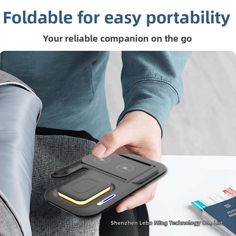 Lei Boming Bezdrôtové nočné svetlo – skladací magnetický držiak na telefón, stolný, 15W rýchle bezdrôtové nabíjanie, QC3.0