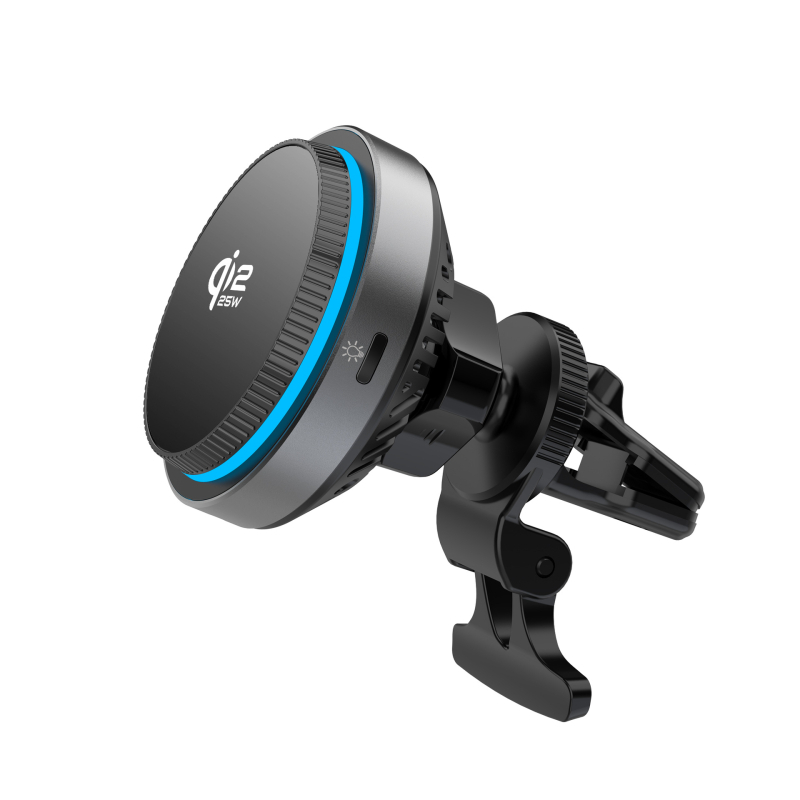 Încărcător wireless auto Qi2.2 cu aliniere magnetic pentru iPhone 17/16 – încărcare rapidă 25W, 3A ieșire, cadru din aliaj de aluminiu