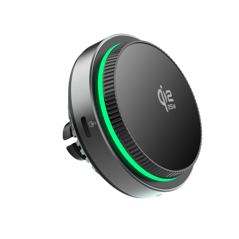 Încărcător wireless auto Qi2.2 cu aliniere magnetic pentru iPhone 17/16 – încărcare rapidă 25W, 3A ieșire, cadru din aliaj de aluminiu
