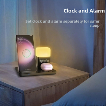 Multifunkčné nočné svetlo bezdrôtová nabíjačka pre Samsung hodinky, Apple iPhone a slúchadlá – 15W rýchle bezdrôtové nabíjanie, QC3.0