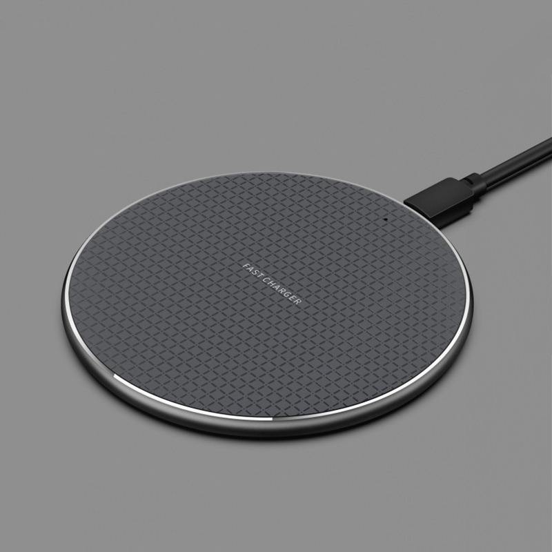 Încărcător Qi wireless pentru birou, rotund, metalic, ultra-subțire, 15W PD, 2A