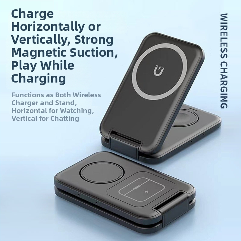 Skladací magnetický bezdrôtový nabíjač – 3v1 s nezávislými cievkami, súčasné nabíjanie viacerých zariadení (telefón 15W, hodinky 2,5W, slúchadlá 5W)