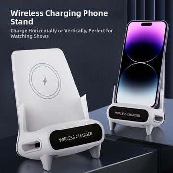 Bezdrôtová nabíjačka pre telefón so stojanom na stole — horizontálne/vertikálne zobrazenie, QC 3.0 rýchle nabíjanie, 15W, 9V/2A