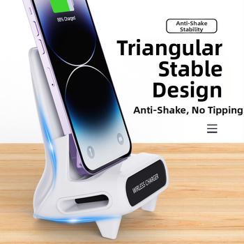 Bezdrôtová nabíjačka pre telefón so stojanom na stole — horizontálne/vertikálne zobrazenie, QC 3.0 rýchle nabíjanie, 15W, 9V/2A