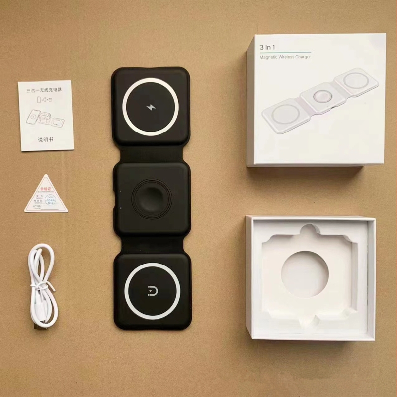 S30 3-v-1 skladacie bezdrôtové nabíjač pre telefón, slúchadlá a hodinky, max. 15W, magnetické bezdrôtové nabíjanie, QC4.0