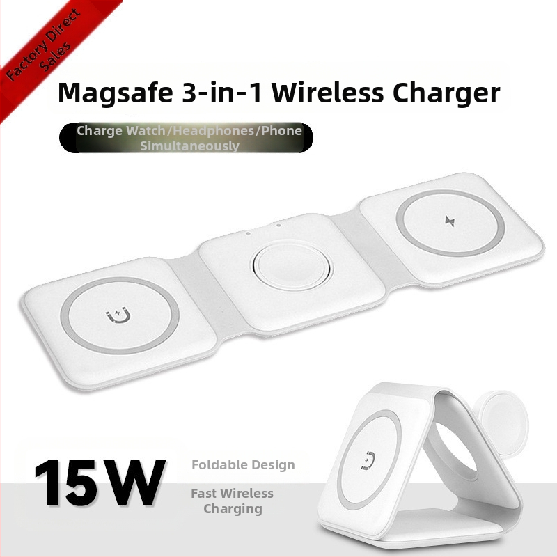 S30 3-v-1 skladacie bezdrôtové nabíjač pre telefón, slúchadlá a hodinky, max. 15W, magnetické bezdrôtové nabíjanie, QC4.0