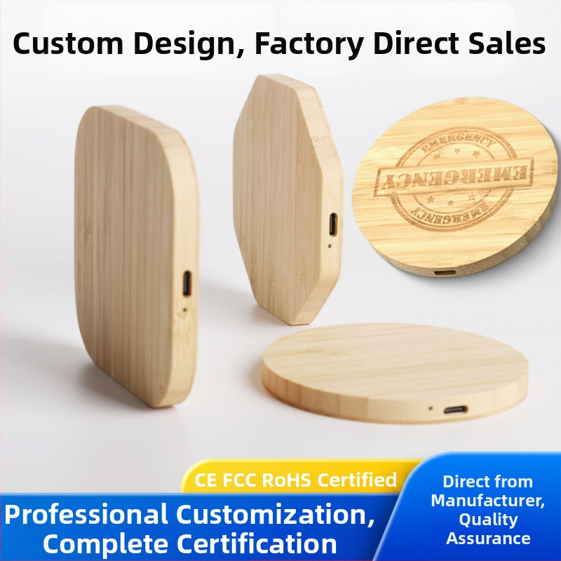 Bezdrôtová nabíjačka z bambusu a masívneho dreva, 15W, QC3.0, stolný dizajn, kompatibilný s Apple a Android