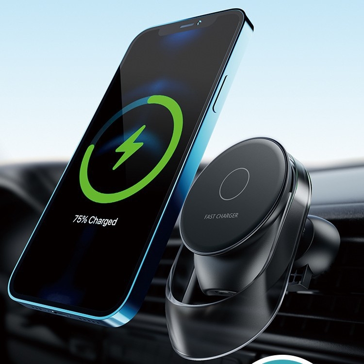 MagSafe bezdrôtová nabíjačka do auta 15W so magnetickým držiakom na telefón a navigačnou oporou, QC3.0 rýchle nabíjanie