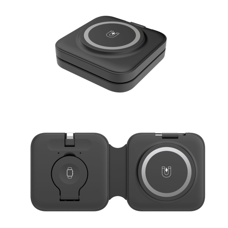 Încărcător wireless 3 în 1 pentru Apple MagSafe, design de călătorie pliabil, cablu retractabil, 15W ieșire, QC3.0