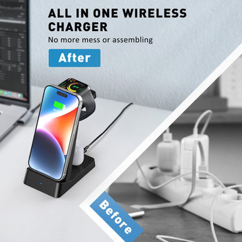 W320 Încărcător wireless 3 în 1 pentru ceas și telefon, 18W încărcare rapidă, 3A ieșire, Compatibil Quick Charge