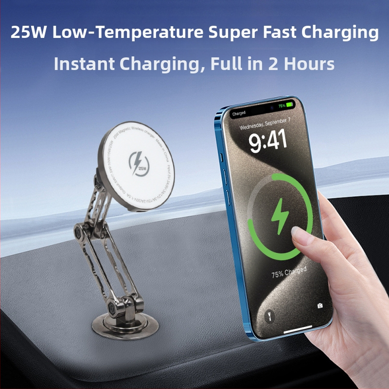 Qi2.2 bezdrôtová nabíjačka s robotickou rukou zo zinkovej zliatiny pre stojan na telefón, MagSafe magnetické nabíjanie, 25W PD
