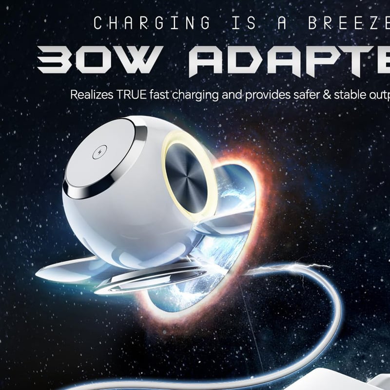 Încărcător wireless magnetic vertical, trei în unu pentru iPhone 15, 15W ieșire, 23W putere totală, încărcare rapidă QC3.0, iluminare ambientală RGB