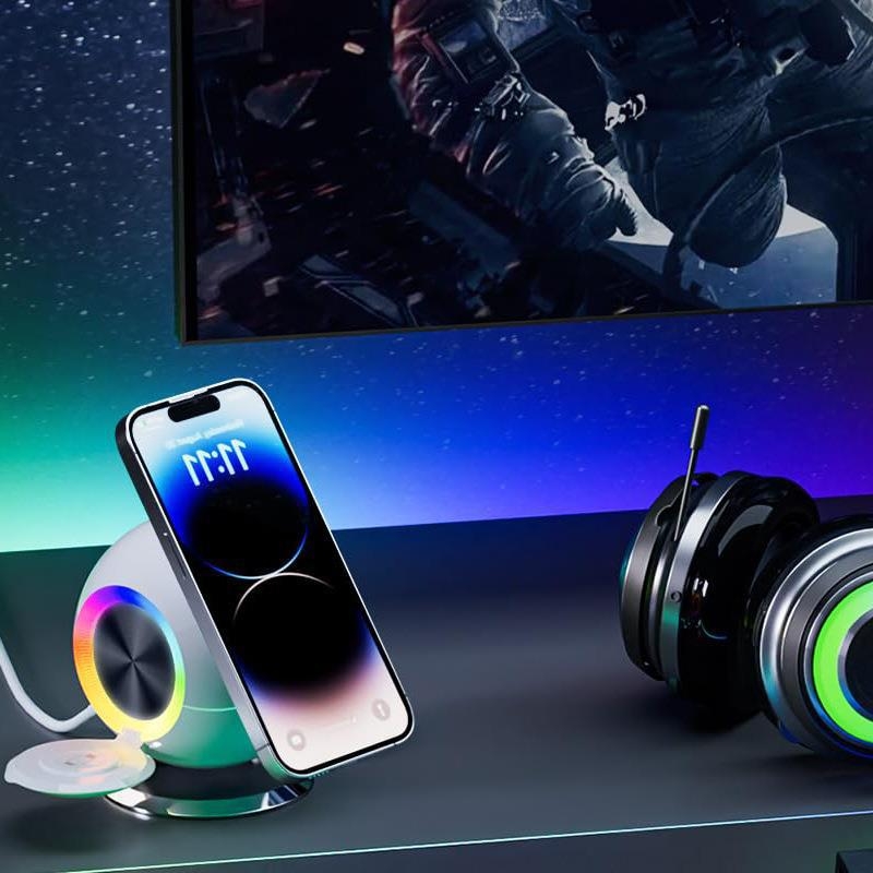 Încărcător wireless magnetic vertical, trei în unu pentru iPhone 15, 15W ieșire, 23W putere totală, încărcare rapidă QC3.0, iluminare ambientală RGB