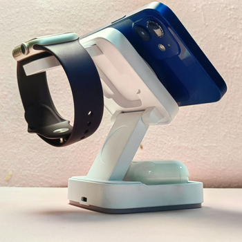 Stand de încărcare wireless magnetic 3 în 1 pliabil pentru ceas și căști — 15W, QC3.0, pliabil