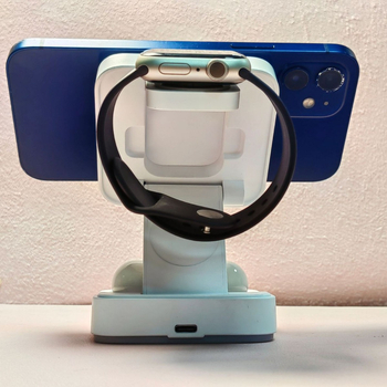 Stand de încărcare wireless magnetic 3 în 1 pliabil pentru ceas și căști — 15W, QC3.0, pliabil