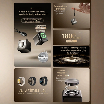 Apple Watch bezdrôtový magnetický nabíjač a prenosná power banka S1098 – 5W QC 2.0 1.2A