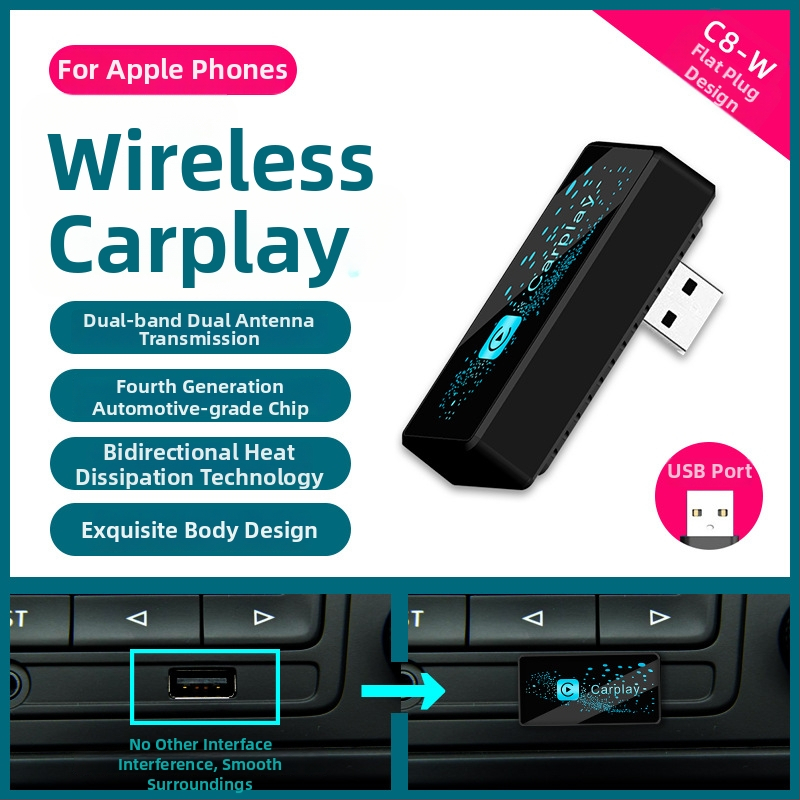CarPlay adaptér C8, štvorjadrový procesor, 1 GB RAM, USB rozhranie, pre pôvodné káblové pripojenie na bezdrôtové CarPlay