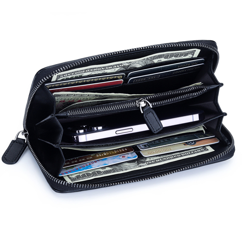 Dugački ženski novčanik od prave kože, ručno pleteni, sa zatvaračem, model YT-695, velika kapaciteta, podstava od mikrovlakana