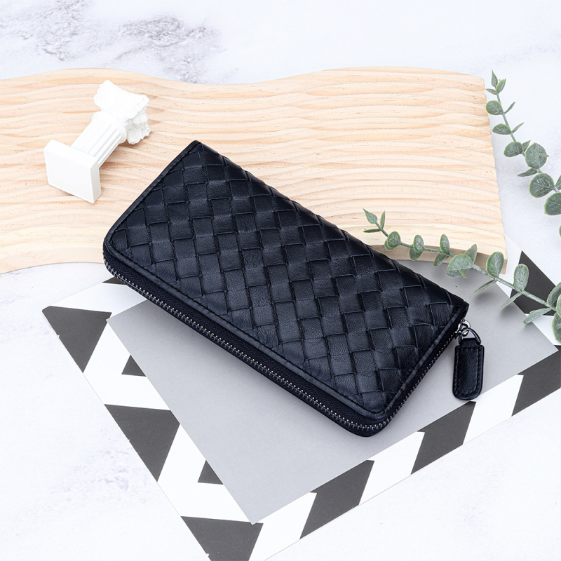 Dugački ženski novčanik od prave kože, ručno pleteni, sa zatvaračem, model YT-695, velika kapaciteta, podstava od mikrovlakana
