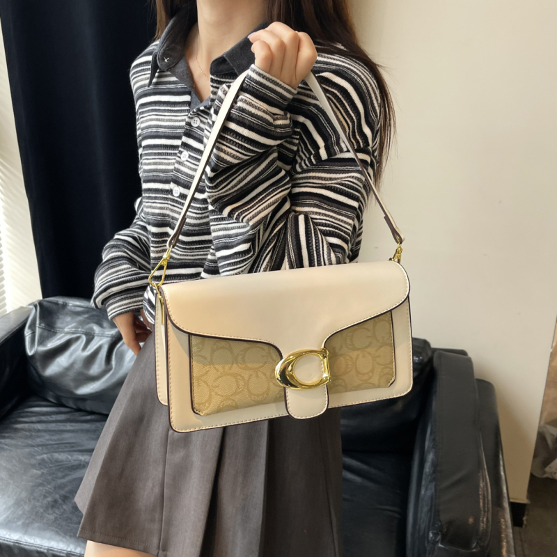 Geantă pătrată din PU, imprimată, formă orizontală, închidere cu lacăt, buzunar pentru telefon