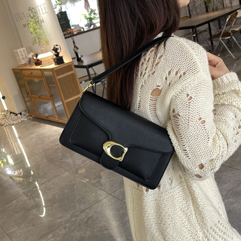 Geantă pătrată din PU, imprimată, formă orizontală, închidere cu lacăt, buzunar pentru telefon