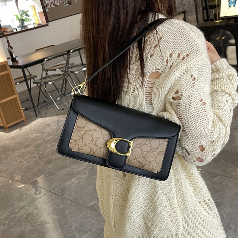 Geantă pătrată din PU, imprimată, formă orizontală, închidere cu lacăt, buzunar pentru telefon