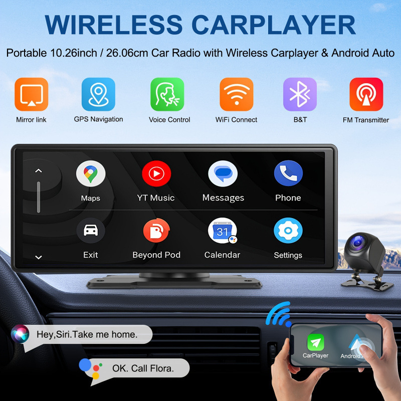 Prijenosna bežična CarPlay kamera za vožnju unatrag, 8 GB RAM, prilagodljiva