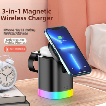 3 v 1 magnetický bezdrôtový nabíjač pre Apple slúchadlá, hodinky a telefón – výstup 15W, celkový výkon 20W, QC 3.0