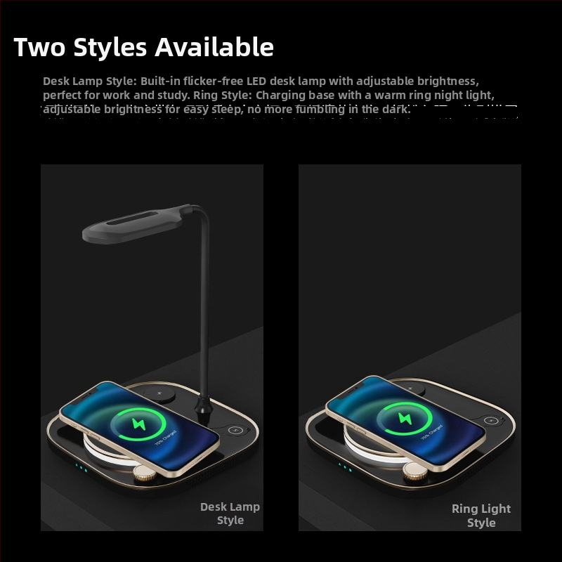 Încărcător Wireless 3-în-1 pentru Telefon, Ceas și Headset — Încărcare Magnetică 15W, USB-C, QC3.0, Putere Totală 27W