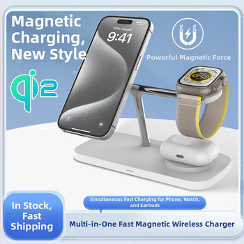 3-v-1 magnetický bezdrôtový nabíjač pre iPhone 15, PD protokol, magnetické nabíjanie, max. 15W, celkový výkon 25W, kompatibilný so zariadeniami Samsung a chytrými hodinkami