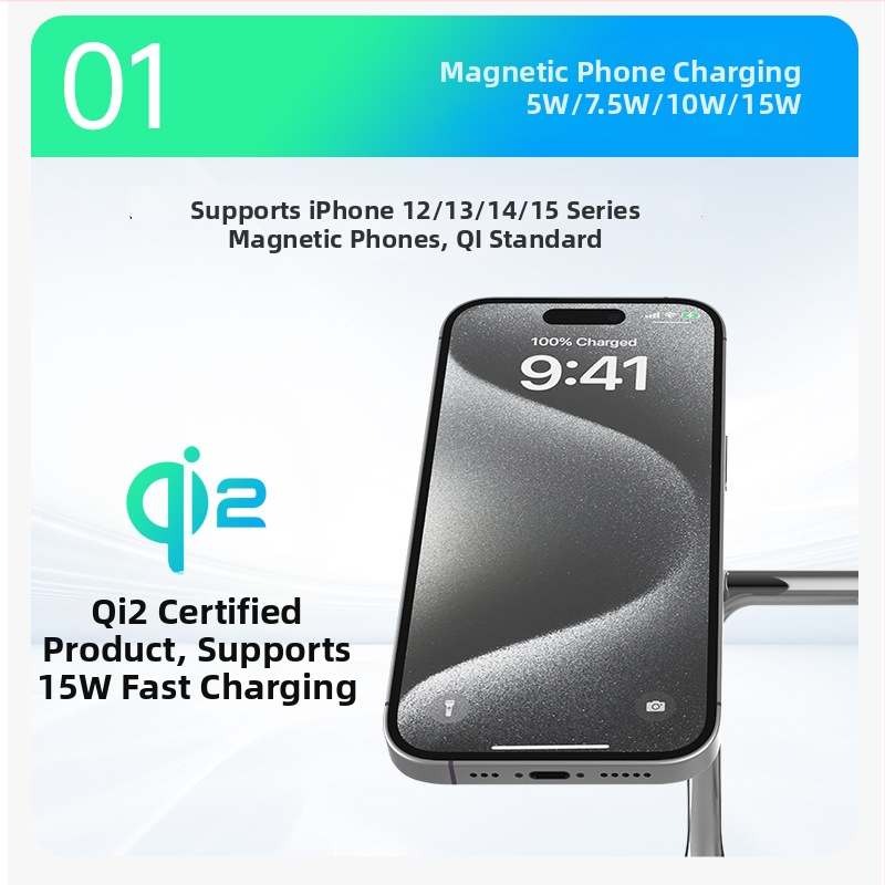 3-v-1 magnetický bezdrôtový nabíjač pre iPhone 15, PD protokol, magnetické nabíjanie, max. 15W, celkový výkon 25W, kompatibilný so zariadeniami Samsung a chytrými hodinkami