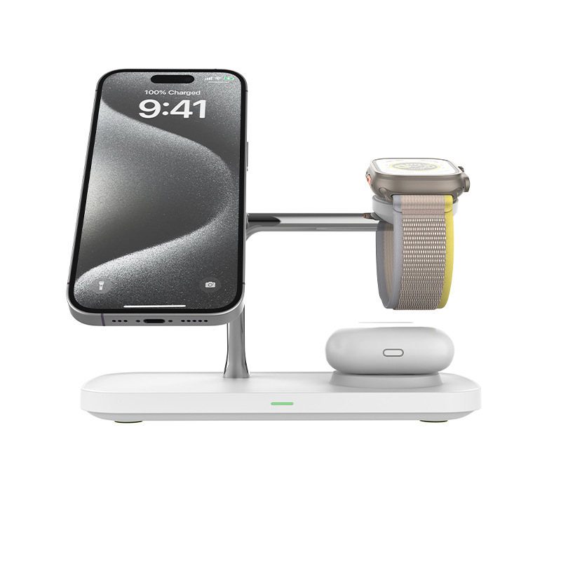 Încărcător wireless magnetic 3 în 1 pentru iPhone 15, încărcare rapidă, PD, 15W maxim, 25W total, compatibil cu dispozitive Samsung și ceasuri inteligente