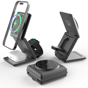 Sklopný magnetický bezdrôtový nabíjač 3-v-1 s držiakom na stôl, Qi 15W, celkový výkon 27W