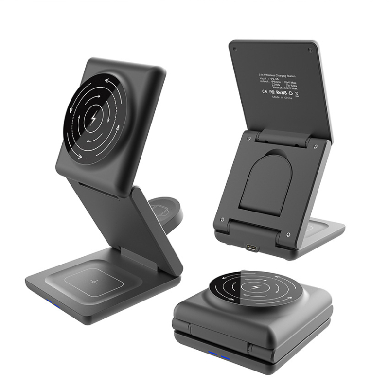 Sklopný magnetický bezdrôtový nabíjač 3-v-1 s držiakom na stôl, Qi 15W, celkový výkon 27W