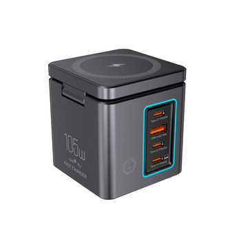 Încărcător magnetic fără fir de birou cu două porturi USB-C, 105W, stație de încărcare 6-în-1