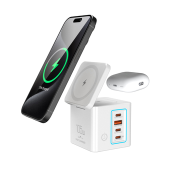 Încărcător magnetic fără fir de birou cu două porturi USB-C, 105W, stație de încărcare 6-în-1