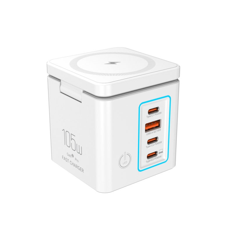 Încărcător magnetic fără fir de birou cu două porturi USB-C, 105W, stație de încărcare 6-în-1
