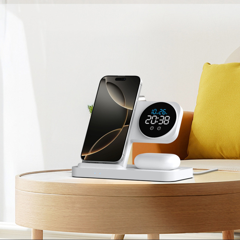 Bežični punjač u stilu sata za iPhone sa stalkom, 15W PD brzo bežično punjenje, USB-C ulaz, magnetsko punjenje