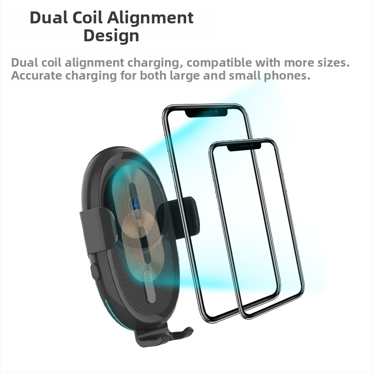 20W bezdrôtové auto nabíjačka s dvojitou cievkou a držiakom na telefón