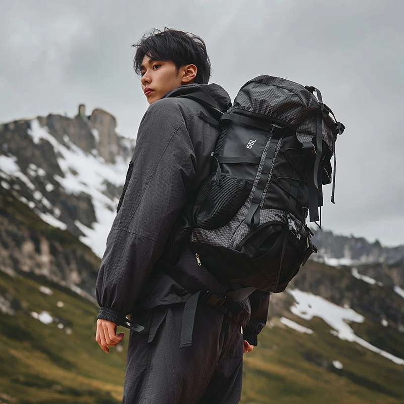 Pārgājienu mugursoma - lielas ietilpības Oxford audums, Unisex, gaisa spilvenu siksnas, poliestera oderējums, svītrainais raksts, svara samazināšanas dizains, āra sportiem, 2024. gada ziema