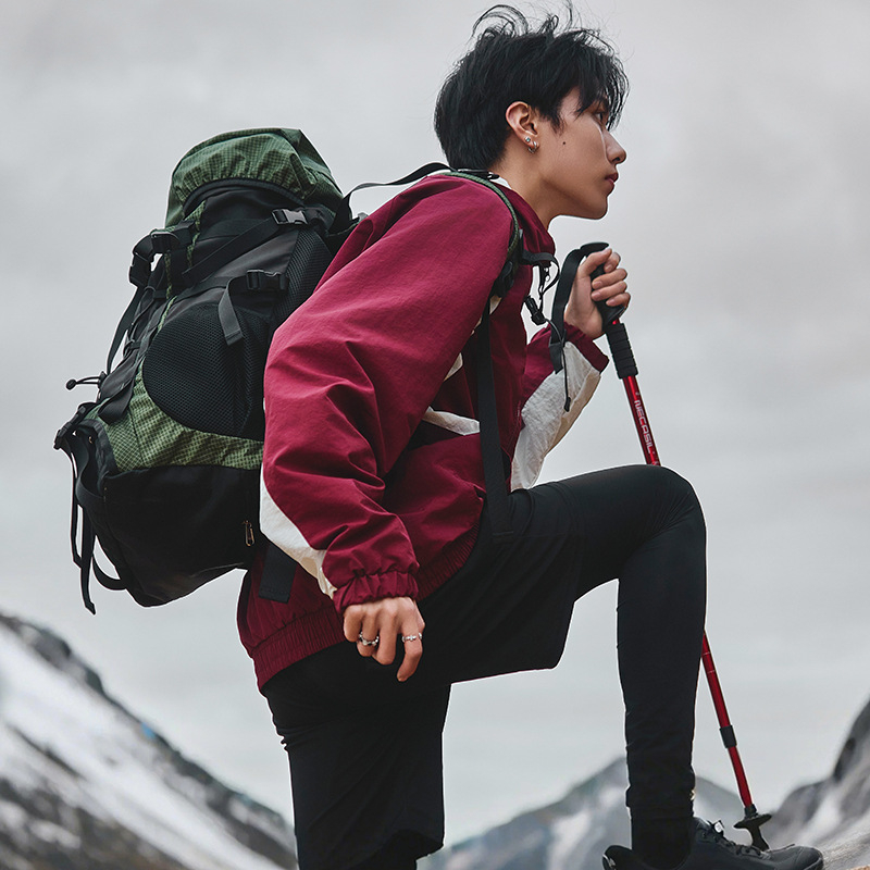 Pārgājienu mugursoma - lielas ietilpības Oxford audums, Unisex, gaisa spilvenu siksnas, poliestera oderējums, svītrainais raksts, svara samazināšanas dizains, āra sportiem, 2024. gada ziema